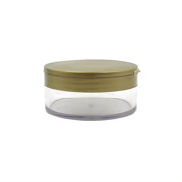 New Stock 240ml Plastic Transparent Round Powder Dispenser Jar for Powder Puff Mirror