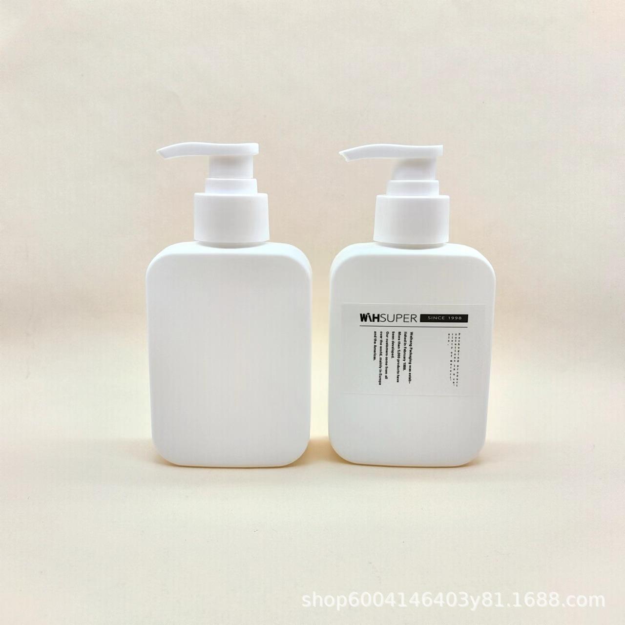High Quality Flat Square Shape Solid White Plastic Pump Bottles 100ml 200ml Shower Gel Hair Shampoo Bottle
