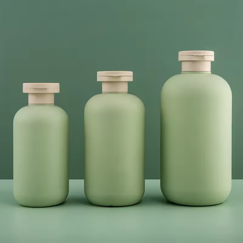 300ml to 650ml HDPE Plastic Green Round Bottle Body Wash and Body Lotion Packaging for Cosmetic Plastic Containers