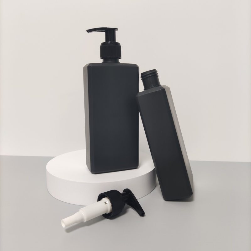 Wholesale Rectangular Hdpe 10oz Empty Cosmetic Black Plastic Lotion Pump Bottle 300 ml for Shampoo