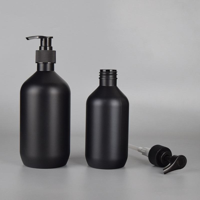 Custom Luxury Matte Black Frosted PET Plastic Pump Bottle Shampoo Bottle Cosmetic Packaging