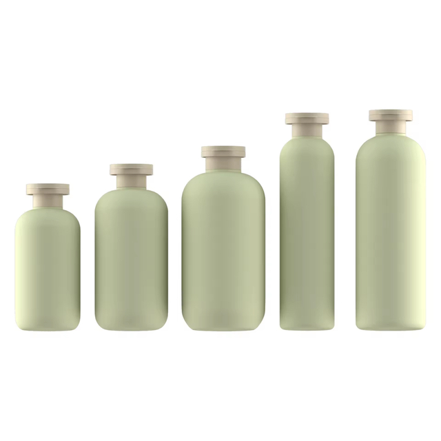 300ml to 650ml HDPE Plastic Green Round Bottle Body Wash and Body Lotion Packaging for Cosmetic Plastic Containers