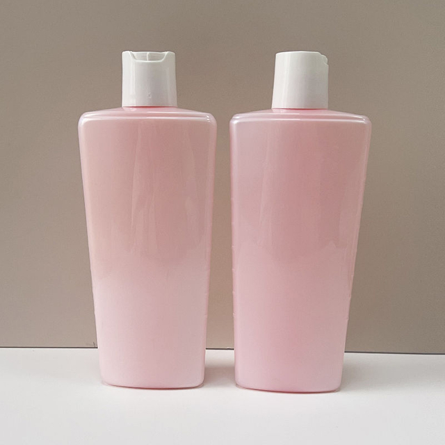 Selling Empty 357ml Pet pink Triangle Shampoo Body Wash Cosmetic Plastic Bottle