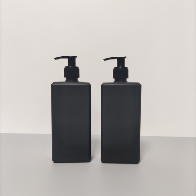 Wholesale Rectangular Hdpe 10oz Empty Cosmetic Black Plastic Lotion Pump Bottle 300 ml for Shampoo