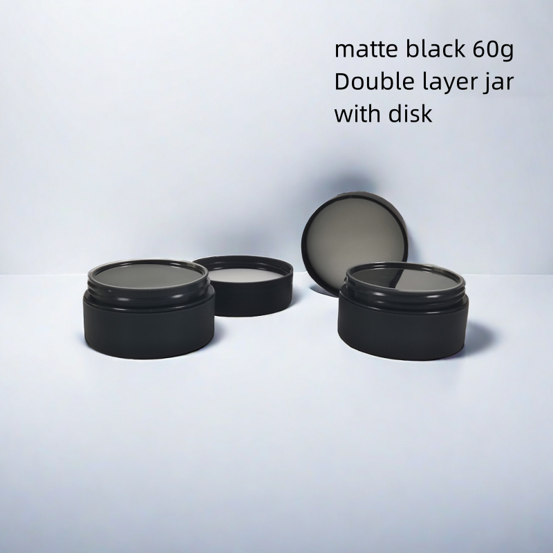 60g Matte Black Cosmetic Jar Packaging With Box Empty Face Mask Packaging Cosmetic Double Deck 2oz Jar
