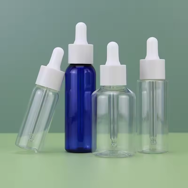 Wholesale Round Transparent Glass Dropper Bottle 20ml 30ml 50ml Oil Bottle Cosmetic Packaging Plastic Bottle