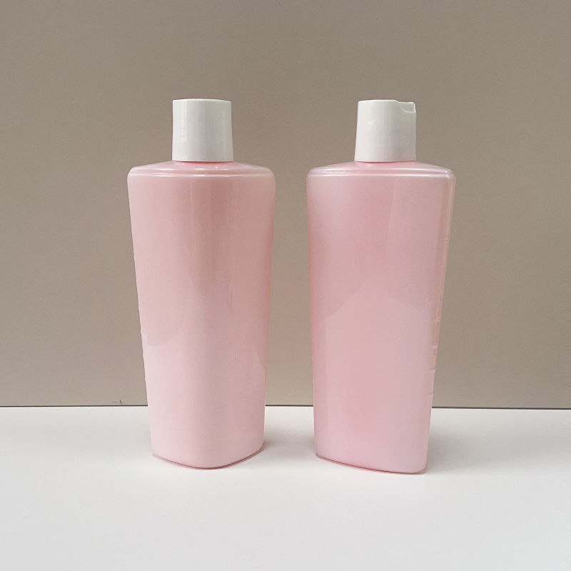 Selling Empty 357ml Pet pink Triangle Shampoo Body Wash Cosmetic Plastic Bottle