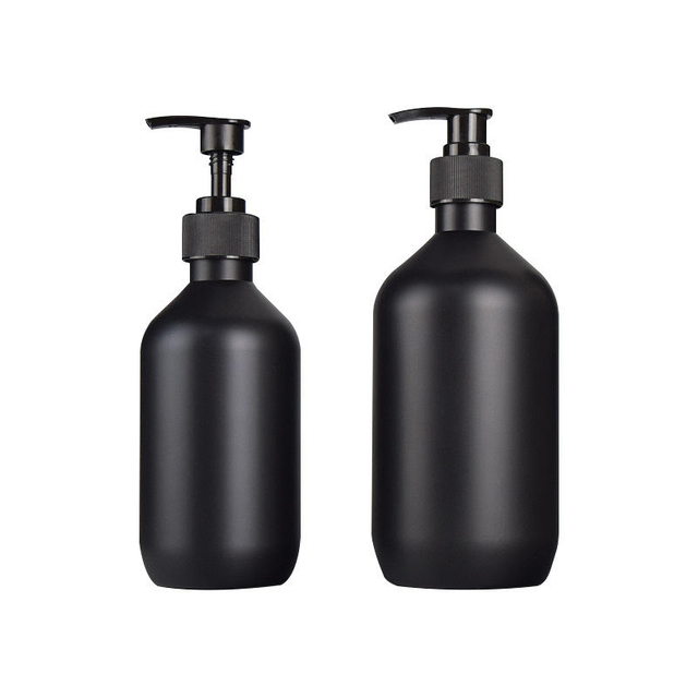 Custom Luxury Matte Black Frosted PET Plastic Pump Bottle Shampoo Bottle Cosmetic Packaging