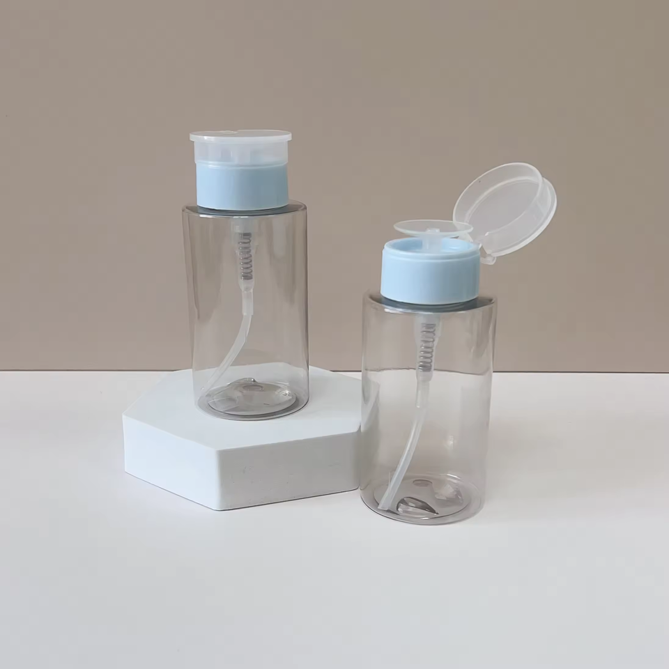 Luxury Empty 200ml Skin Toner Plastic Bottle Empty Push Down Eye Makeup Nail Polish Remover Pump Bottle