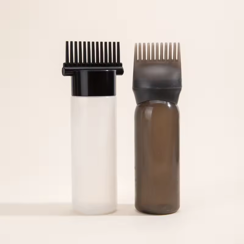 Custom 200ml 300ml 500ml PE Hair Oil Bottle With Comb Eco-friendly Plastic Salon Hair Baster With Comb