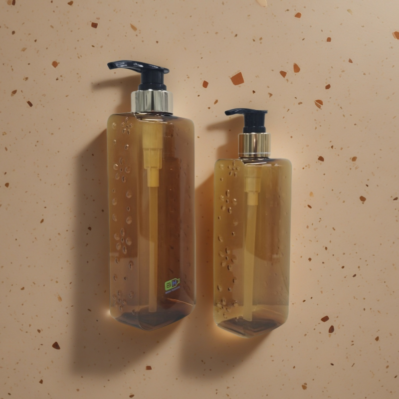 Custom Luxury 300ml 500ml PETG Plastic Pump Bottle Shampoo Shower Gel Body Wash Square Bottle
