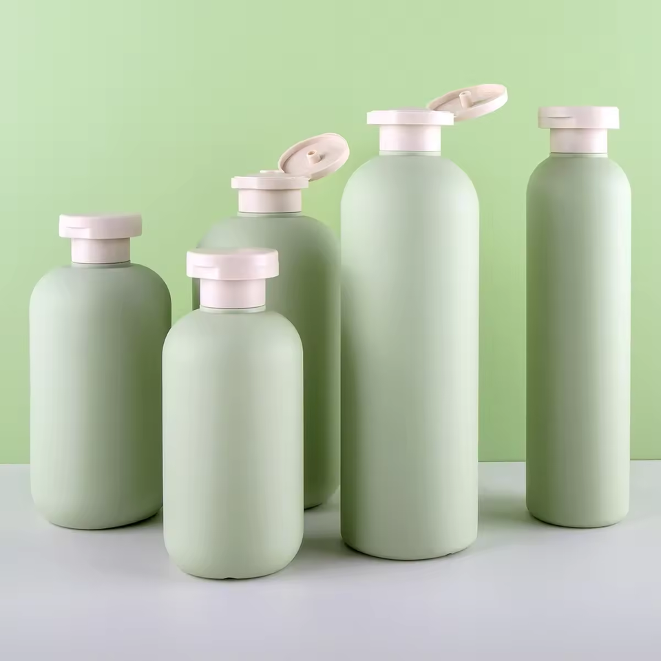 300ml to 650ml HDPE Plastic Green Round Bottle Body Wash and Body Lotion Packaging for Cosmetic Plastic Containers
