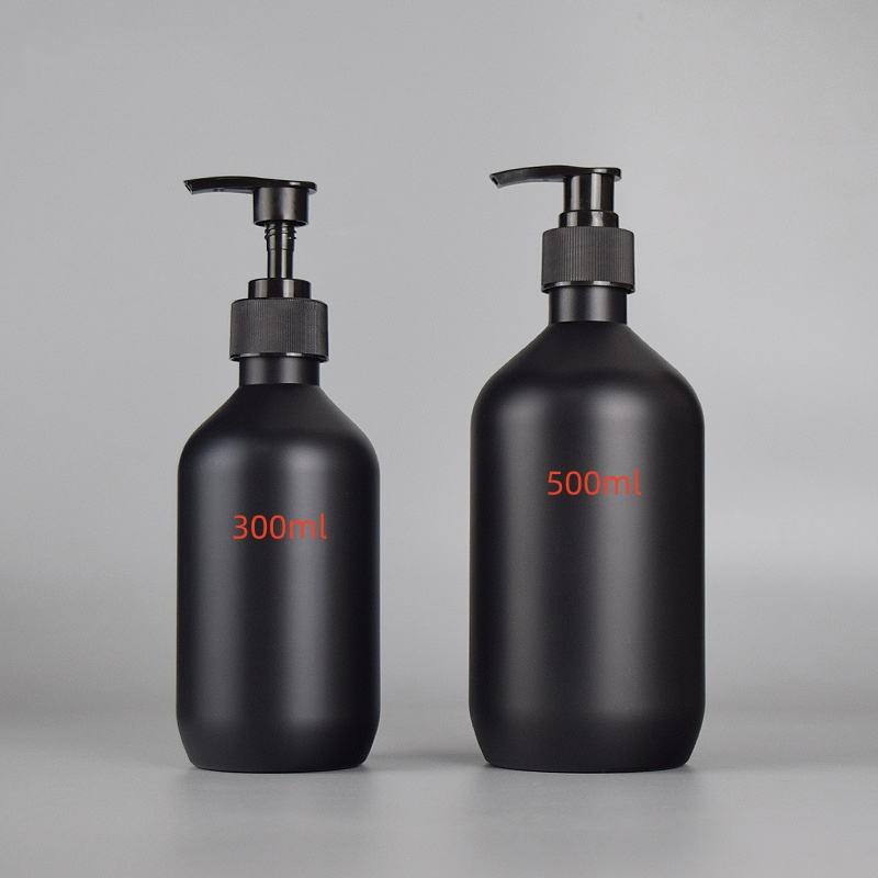 Custom Luxury Matte Black Frosted PET Plastic Pump Bottle Shampoo Bottle Cosmetic Packaging