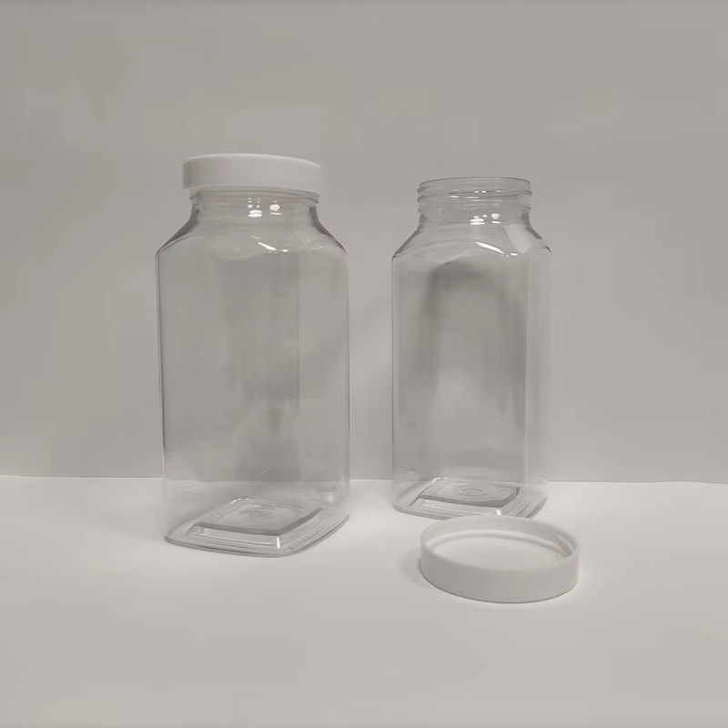 Factory in Stock 16oz PET Plastic Square Bottle Wide Mouth Packaging Bottles