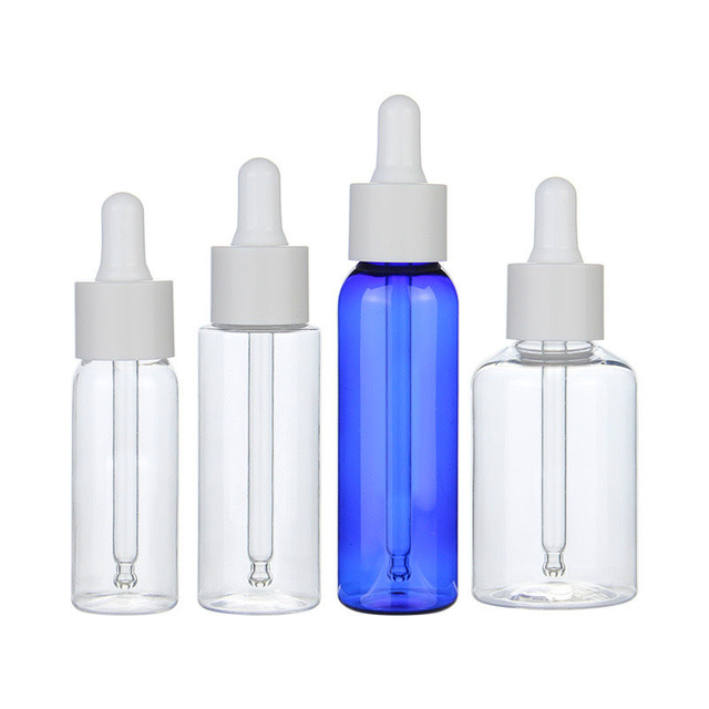Wholesale Round Transparent Glass Dropper Bottle 20ml 30ml 50ml Plastic Packaging for Body Oil Cosmetic Perfume