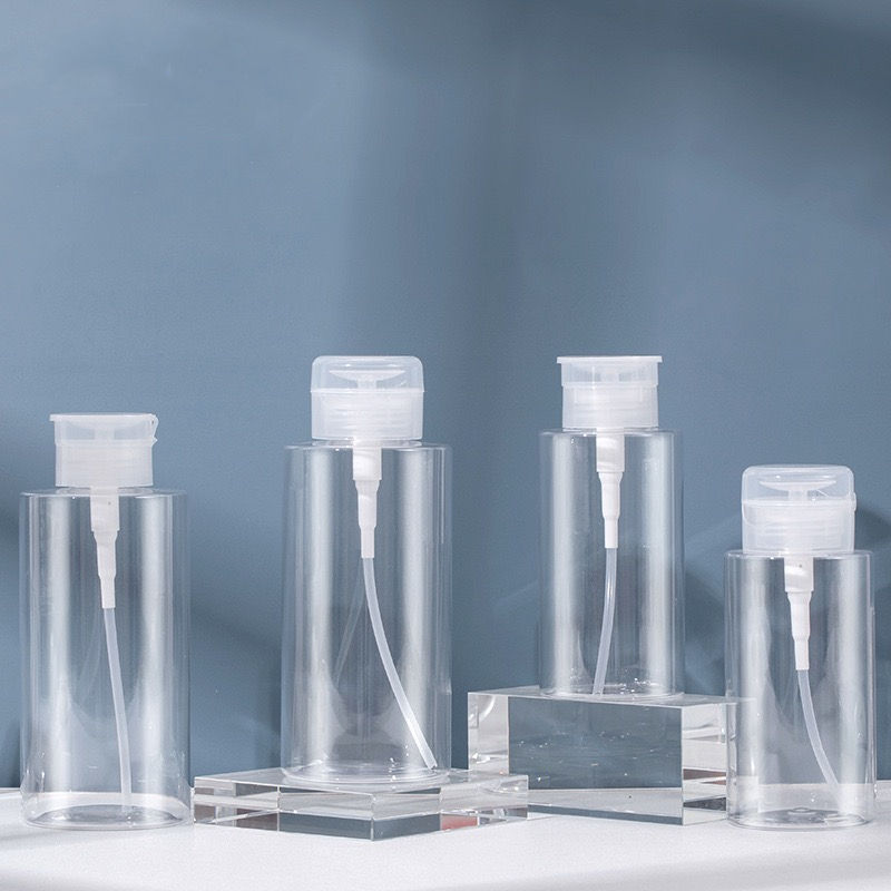 PET Plastic Eye Makeup Remover Bottle Empty 200ml Cosmetic Toner Nail Polish Makeup Remover Bottle With Pressure Pump