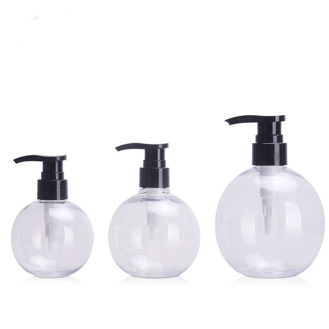 150ml/350ml Clear Skin Cream Cosmetic Packaging PET Spherical Plastic Shampoo Bottle With Emulsion Pumple