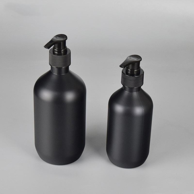 Custom Luxury Matte Black Frosted PET Plastic Pump Bottle Shampoo Bottle Cosmetic Packaging