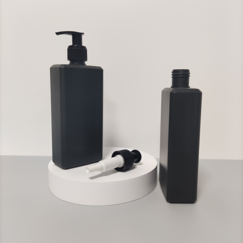 Wholesale Rectangular Hdpe 10oz Empty Cosmetic Black Plastic Lotion Pump Bottle 300 ml for Shampoo