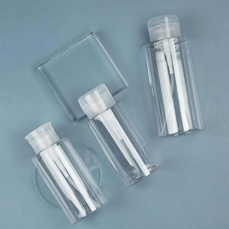 PET Plastic Eye Makeup Remover Bottle Empty 200ml Cosmetic Toner Nail Polish Makeup Remover Bottle With Pressure Pump