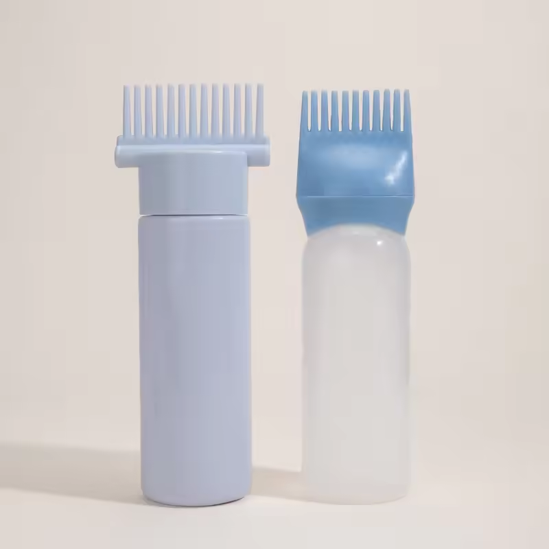 Custom 200ml 300ml 500ml PE Hair Oil Bottle With Comb Eco-friendly Plastic Salon Hair Baster With Comb