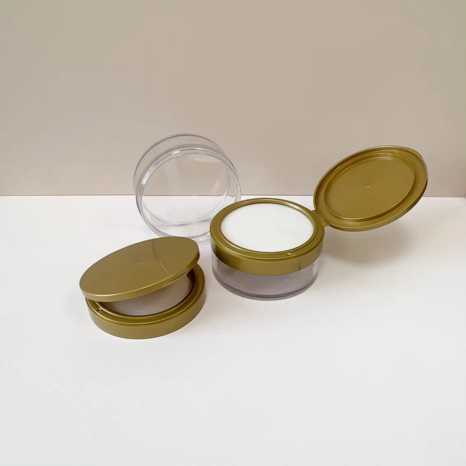 New Stock 240ml Plastic Transparent Round Powder Dispenser Jar for Powder Puff Mirror